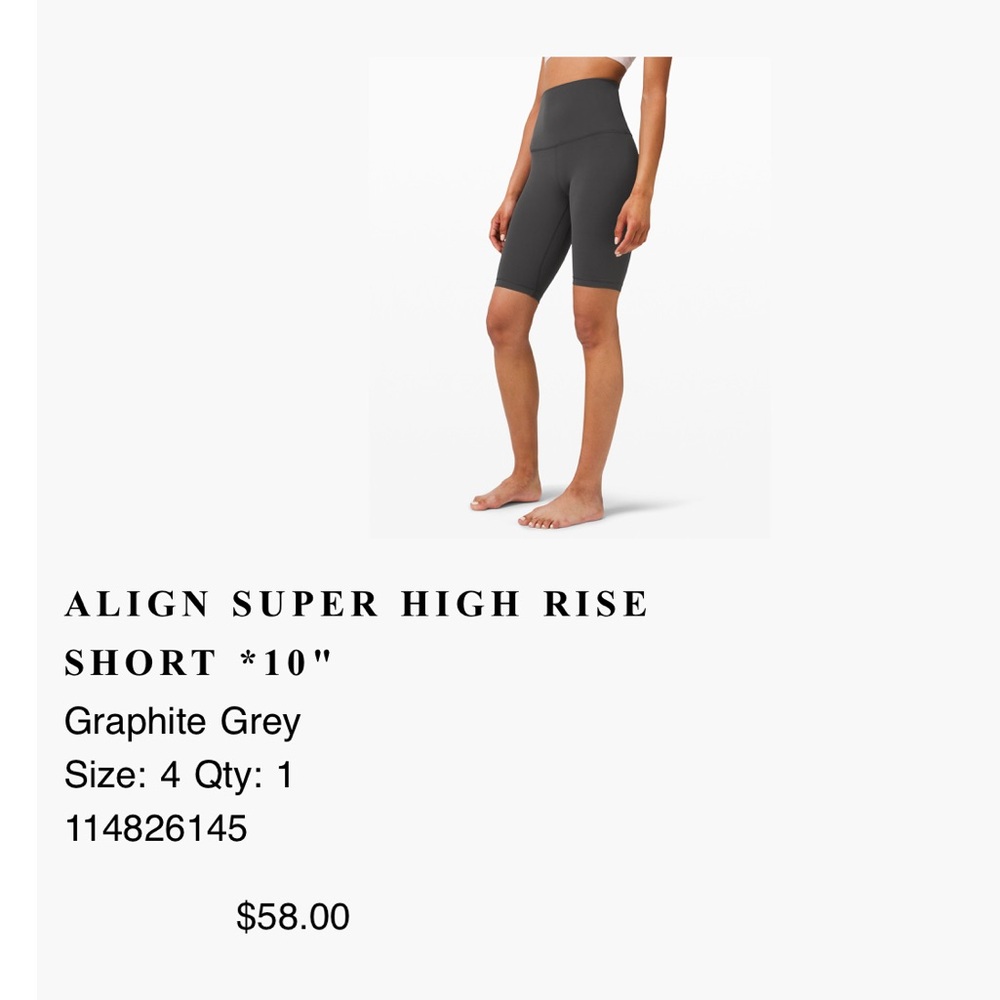 Lululemon Align Super High Rise 10” Biker Shorts | size 4 | Graphite Grey | NEW - Picture 7 of 7